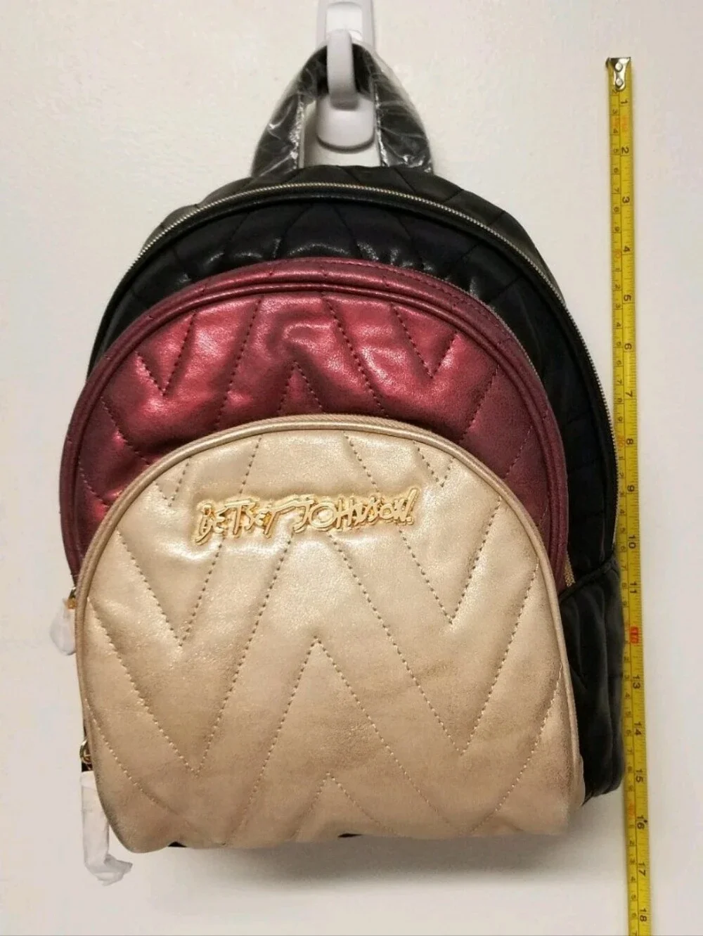 Betsey Johnson Backpack Handbag in Plum, Beige & Black -New